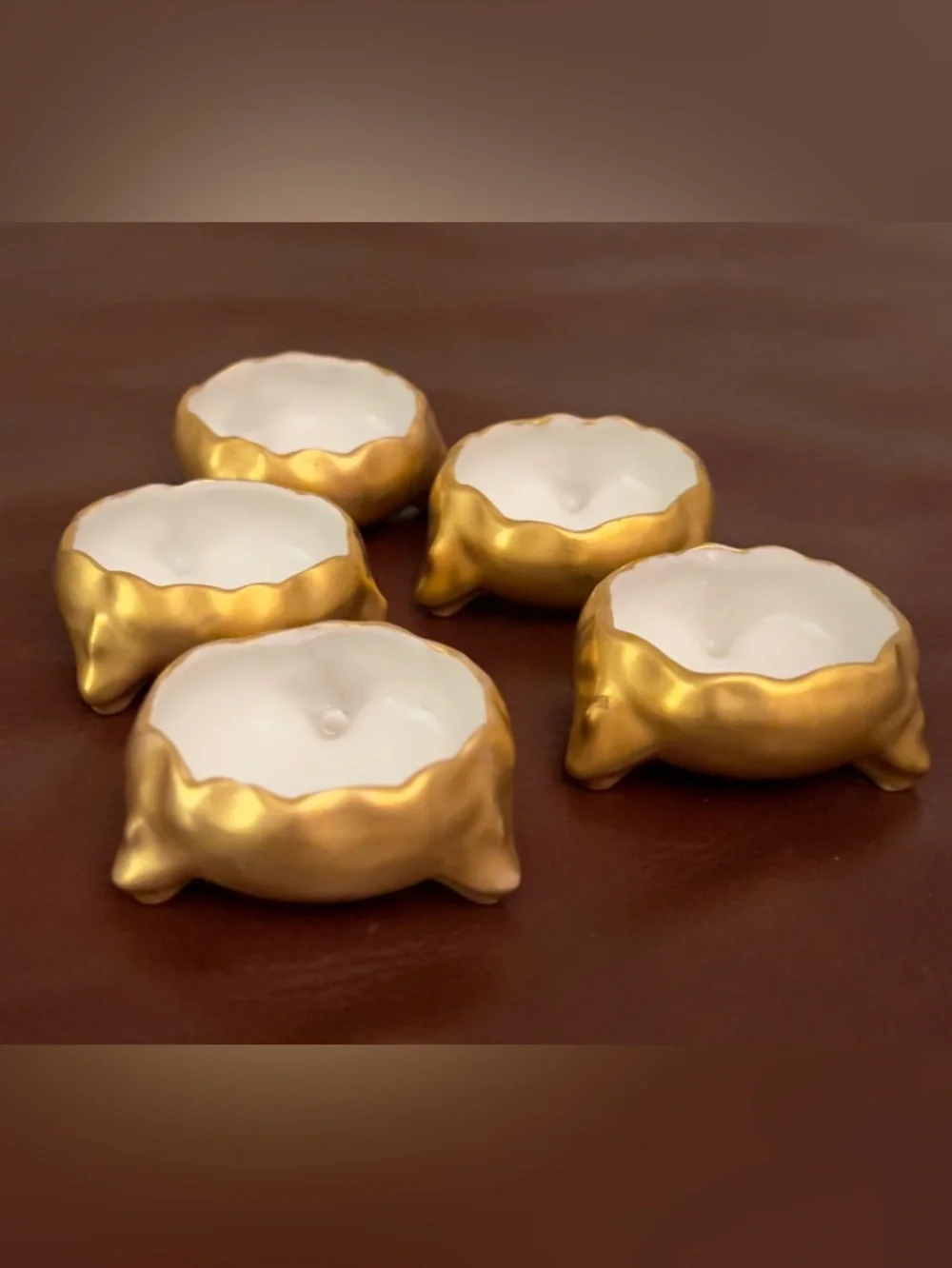 Antique Victoria Austria Gold Porcelain Salt Cellars Set of 5